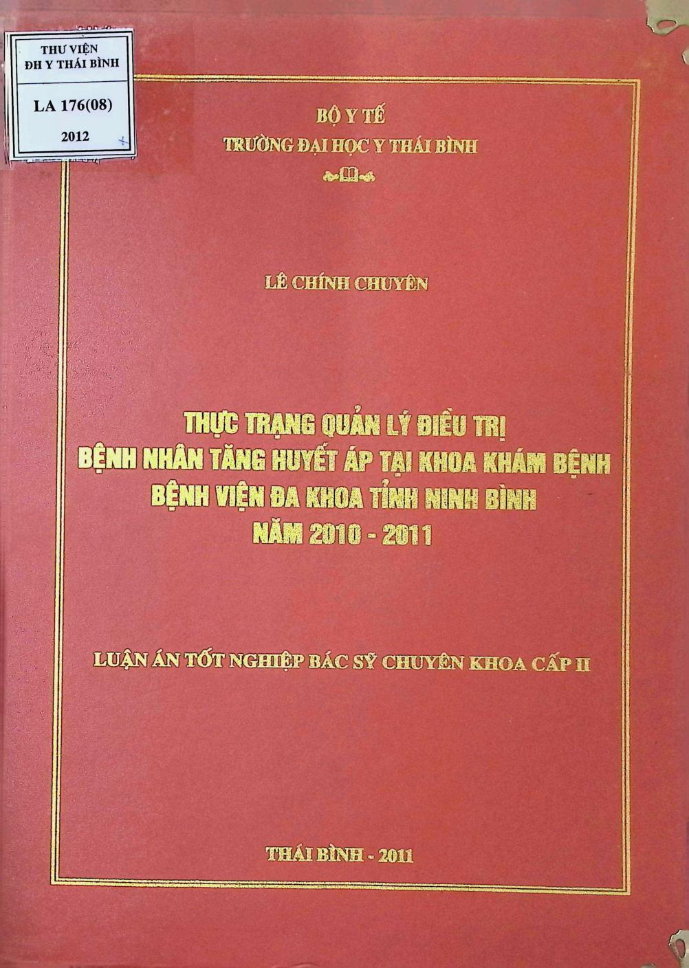 Thực trạng quản lý điều trị bệnh tăng huyết áp tại khoa khám bệnh tại bệnh viện đa khoa tỉnh Ninh Bình năm 2010-2011