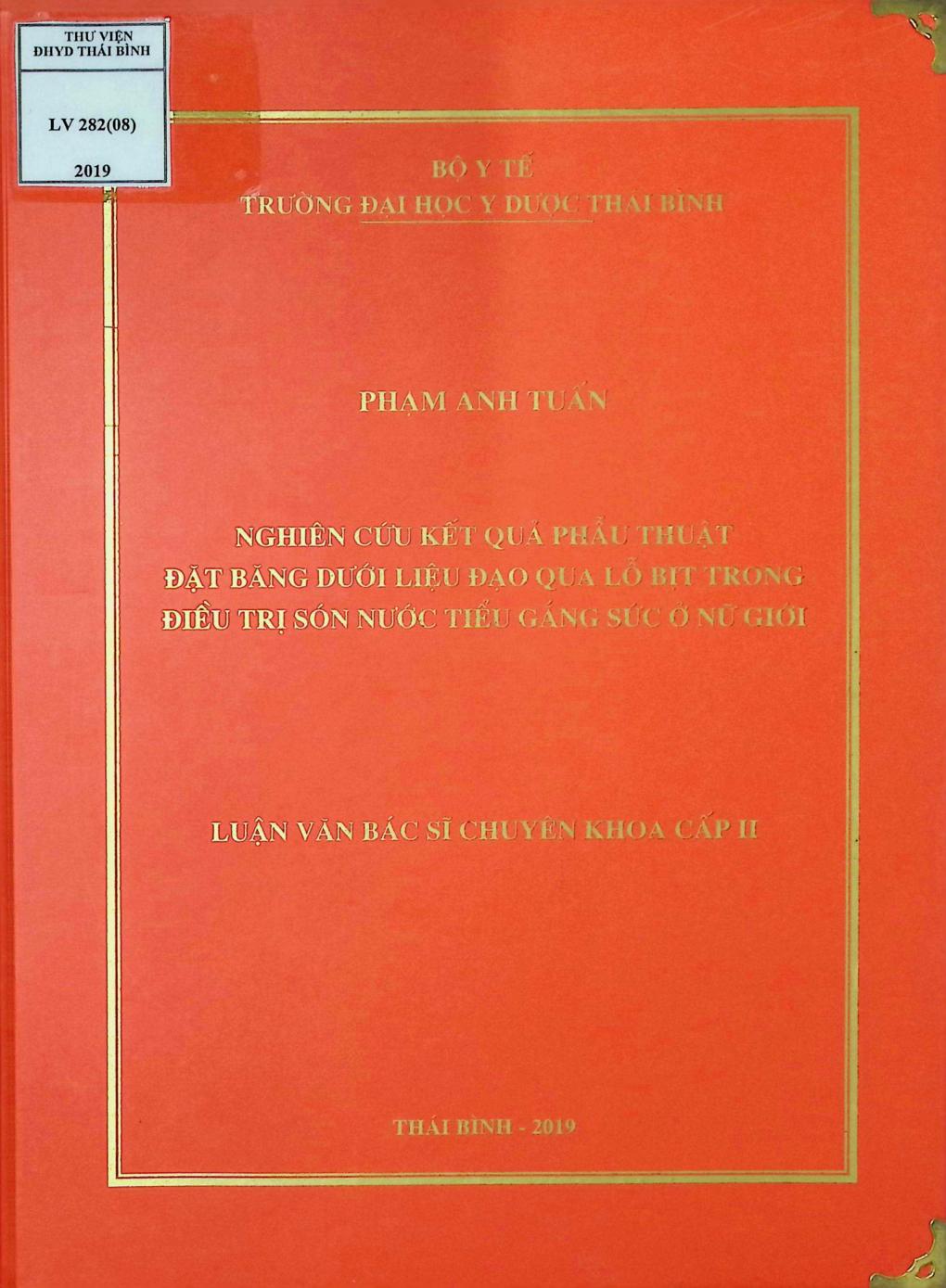 Nghiên cứu kết quả phẫu thuật đặt băng dưới liệu đạo qua lỗ bịt trong điều trị són nước tiểu gắng sức ở nữ giới
