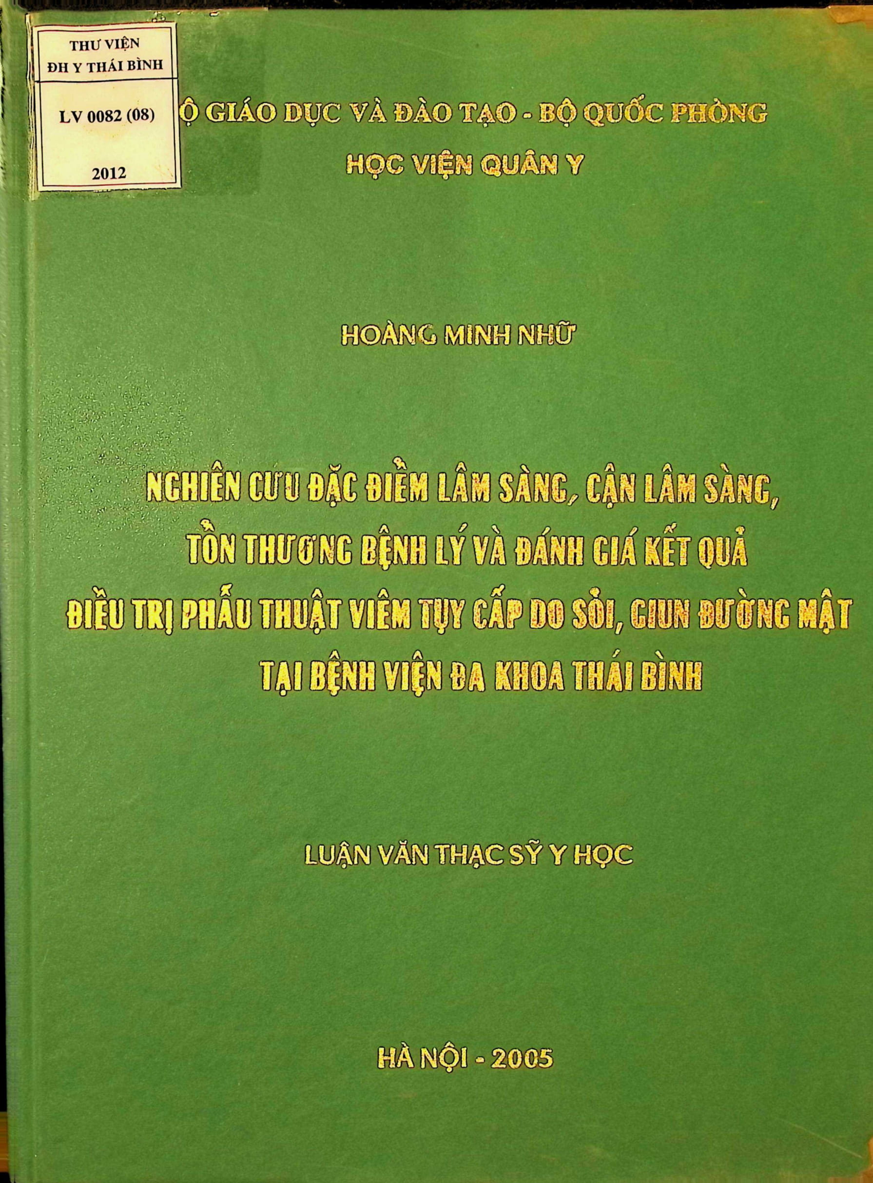 Nghiên cứu đặc điểm lâm sàng, cận lâm sàng , tổn thương bệnh lý và đánh giá kết quả điều trị phẫu thuật viêm tụy cấp do sỏi, giun đường mật tại bệnh viện đa khoa tỉnh Thái Bình