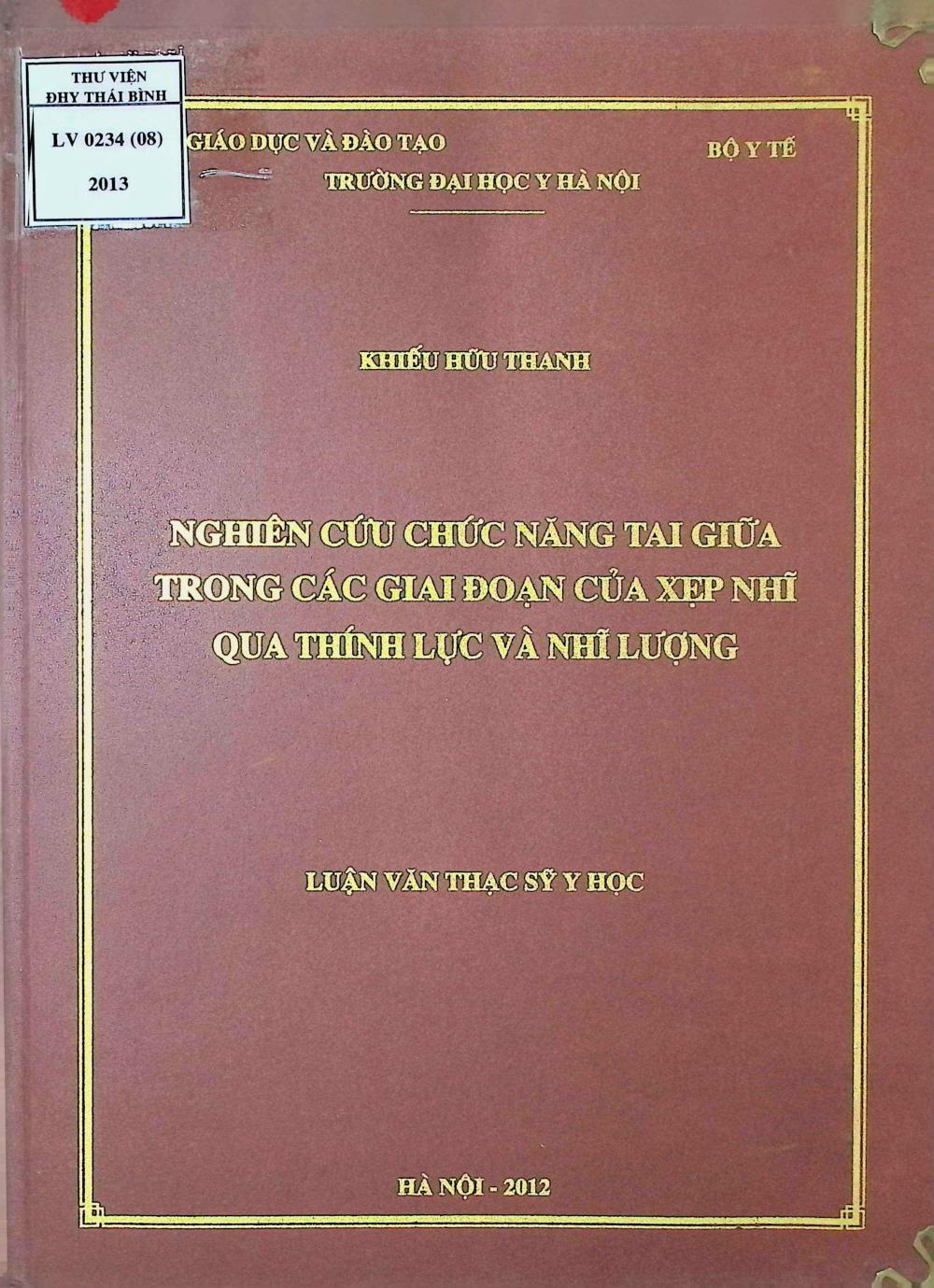 Nghiên cứu chức năng tai giữa trong các giai đoạn của xẹp nhĩ qua thính lức và nhĩ lượng