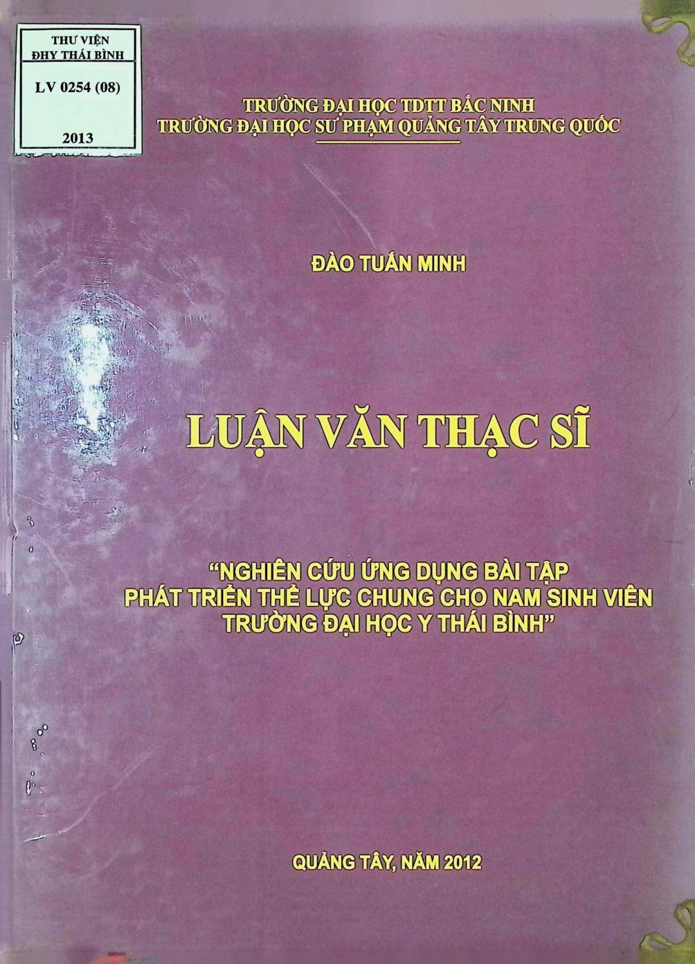 Nghiên cứu ứng dụng bài tập phát triển thể lực chung cho nam sinh viên trường Đại học Y Thái Bình