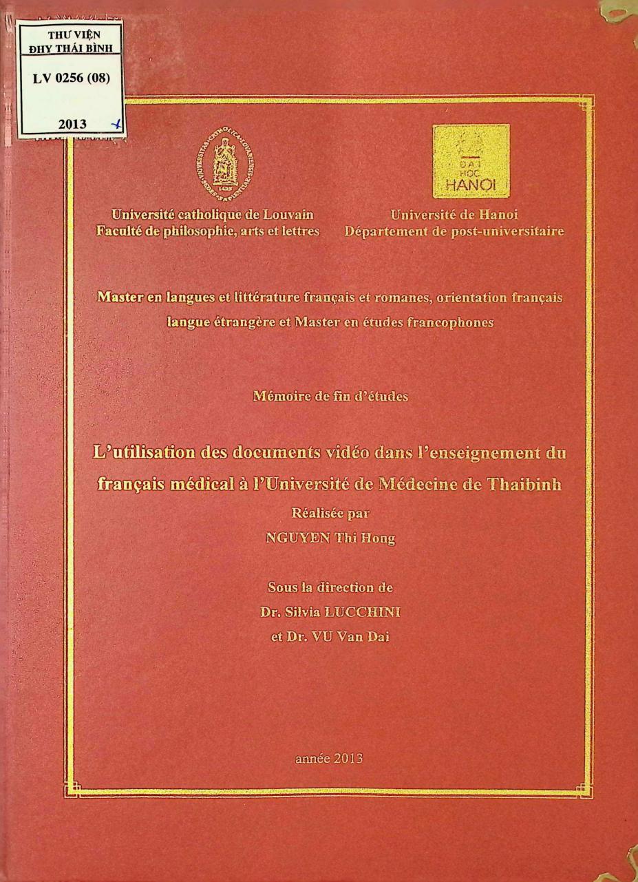 L'utilisation des documents vidéo dans I'enseignement du fracais médical à I'Université de Médacine de Thaibinh